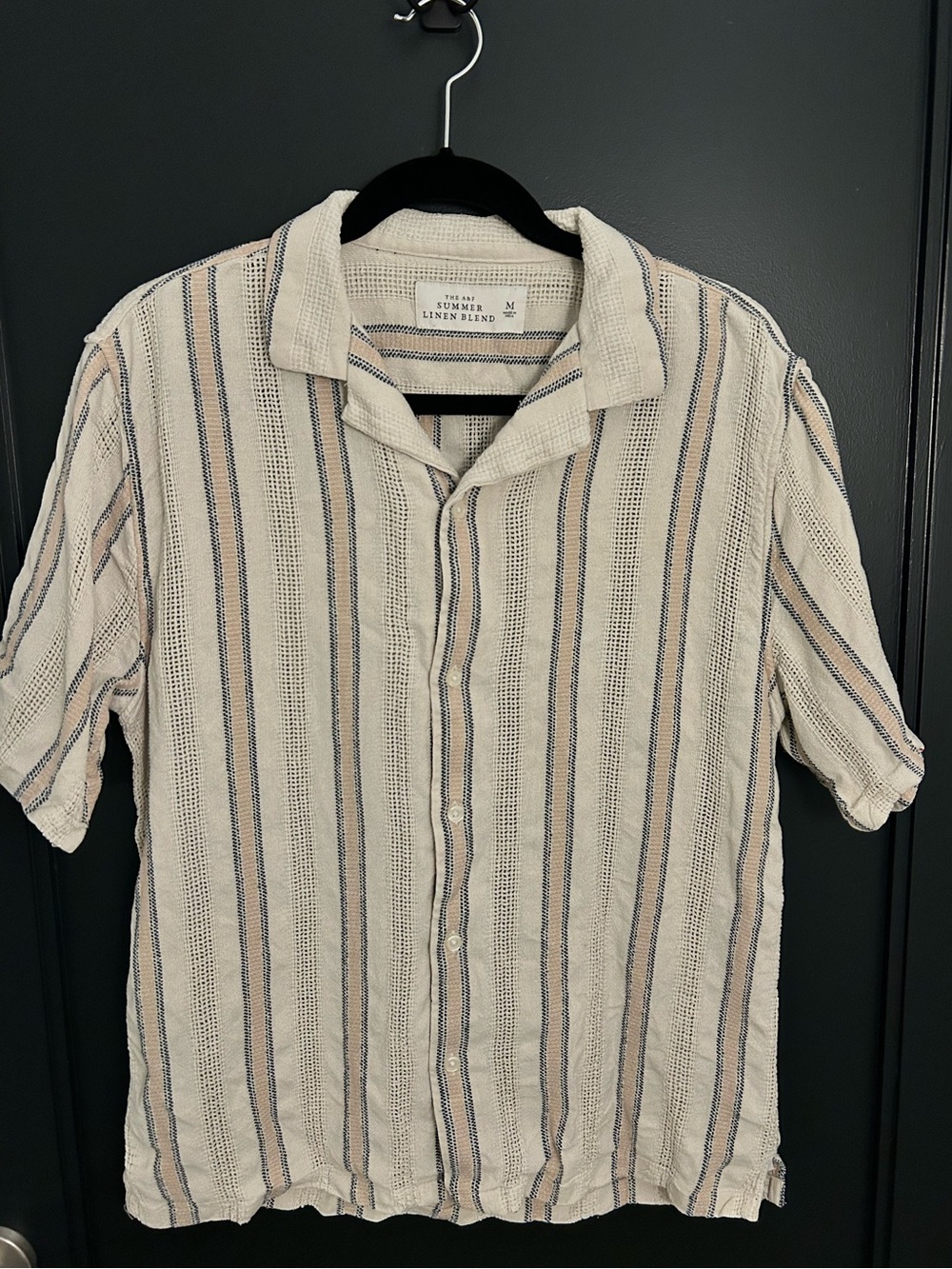 Abercrombie Summer Linen Blend Knit Button Down Short Sleeve Shirt - M
